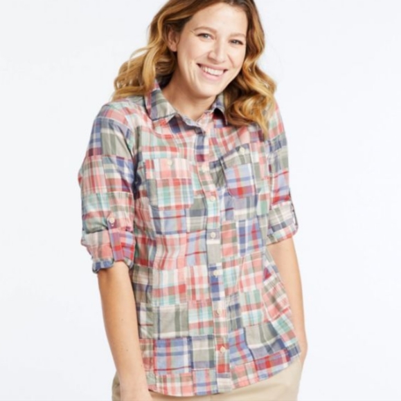 L.L. Bean Tops - L.L Bean Plaid Madras Button Front Shirt
